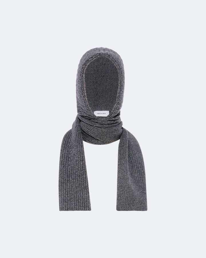 Cashmere and wool knit hooded scarf