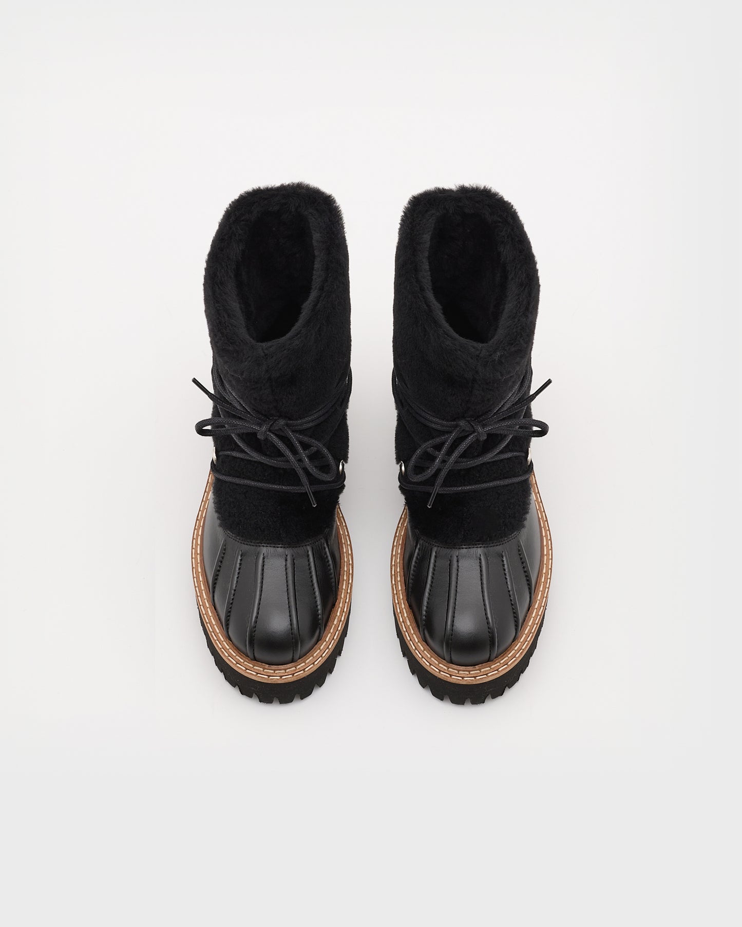 Lace-up mid-length boots in ironed Merino - black - Yves Salomon