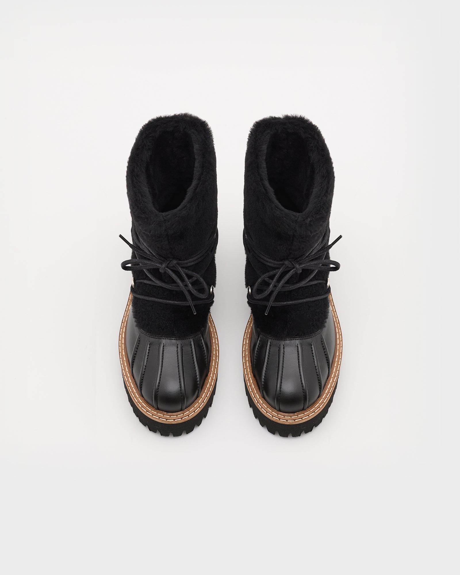 Lace-up mid-length boots in ironed Merino - black - Yves Salomon
