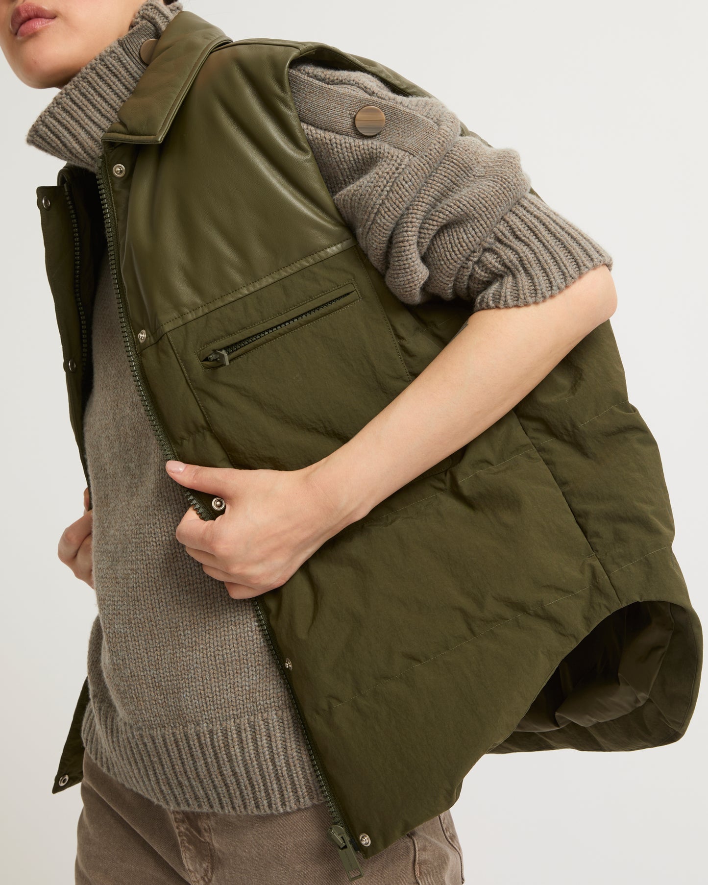 Black Friday 2025- Down gilet in leather and technical fabric blend-Yves Salomon-Winter sale & boxing day