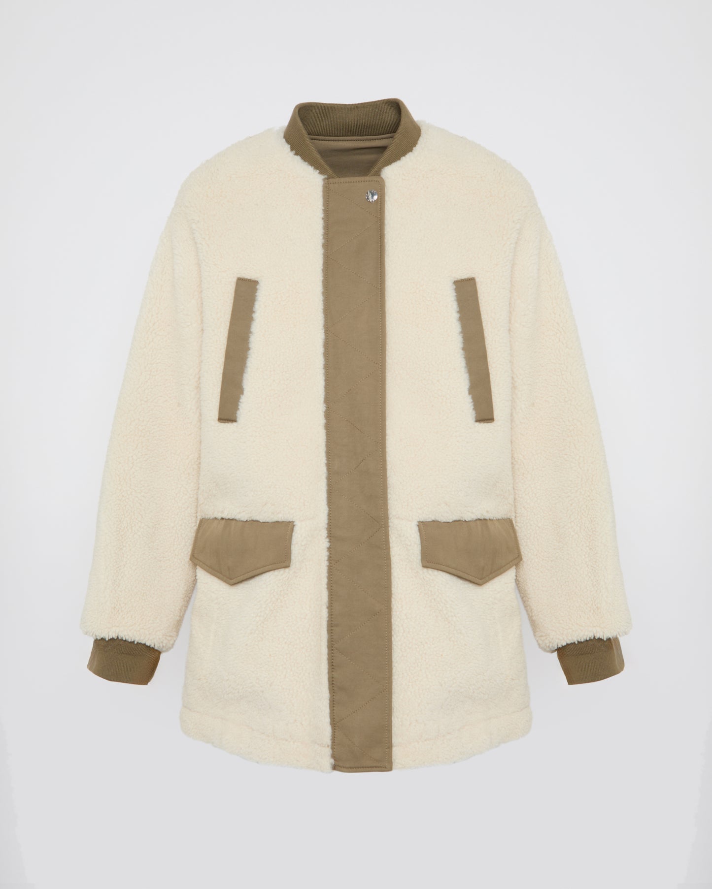 Black Friday 2025- Long reversible shearling teddy in polycotton drill