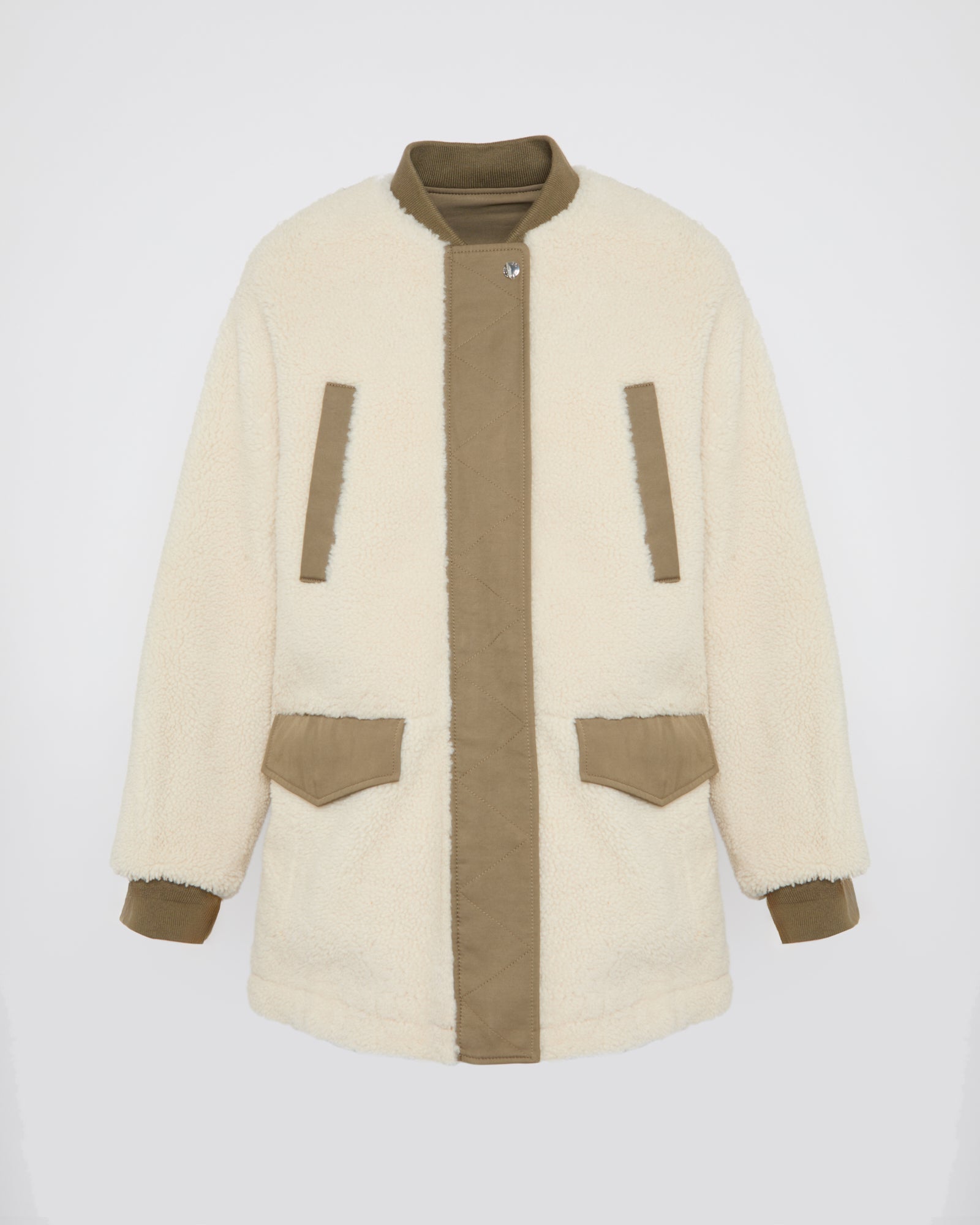 Black Friday 2025- Long reversible shearling teddy in polycotton drill