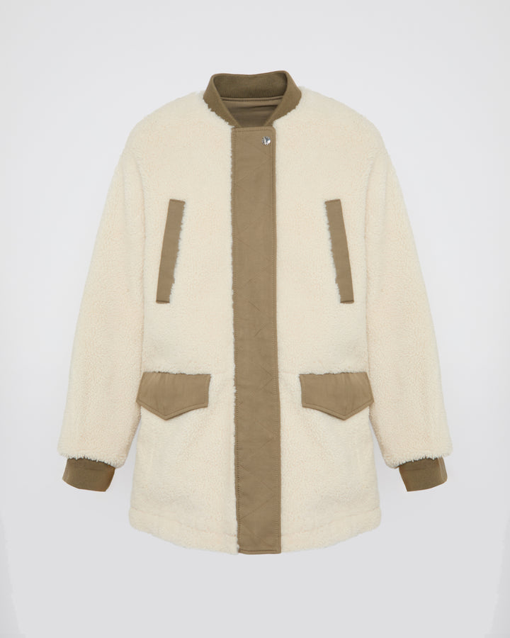 Black Friday 2025- Long reversible shearling teddy in polycotton drill