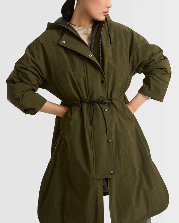 Cape-style coat in technical fabric