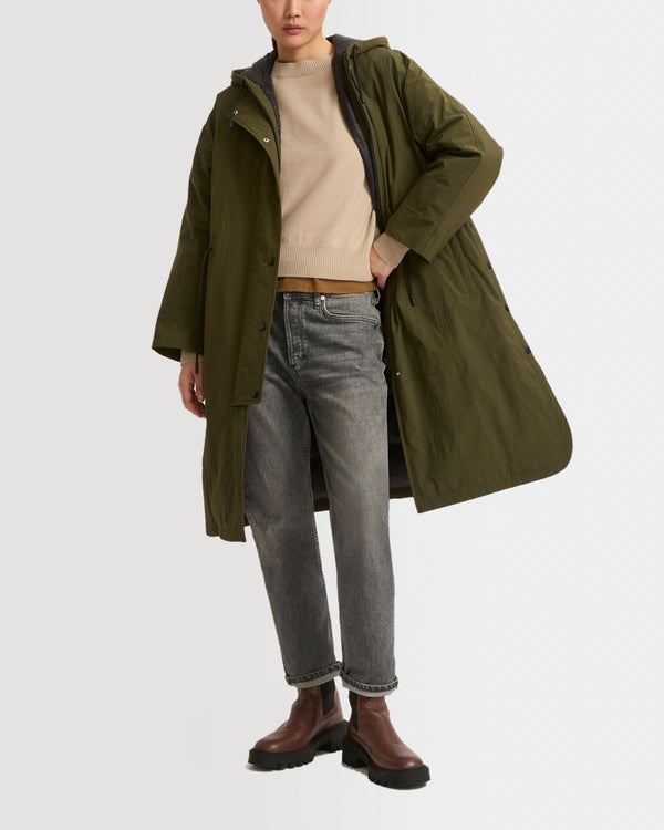 Cape-style coat in technical fabric