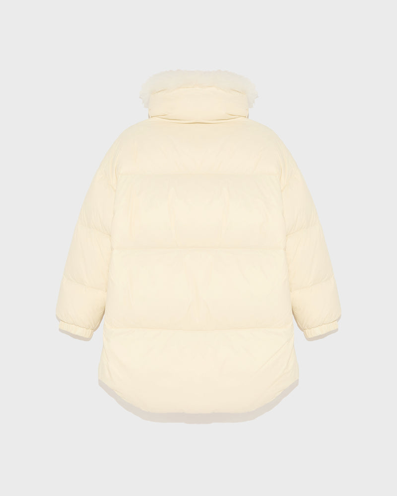 Stand collar down jacket with fluffy lambswool trim-Yves Salomon-Winter sale & boxing day