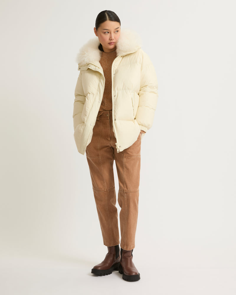 Stand collar down jacket with fluffy lambswool trim-Yves Salomon-Winter sale & boxing day
