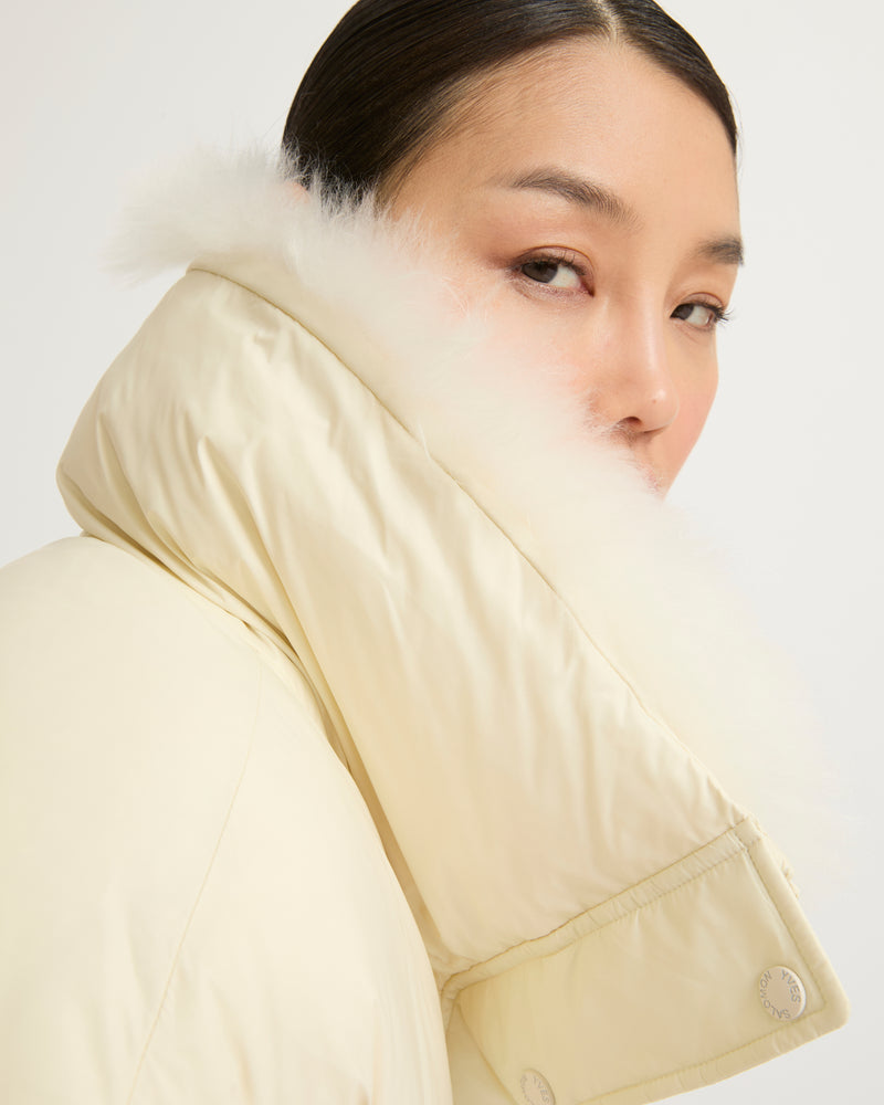 Stand collar down jacket with fluffy lambswool trim-Yves Salomon-Winter sale & boxing day