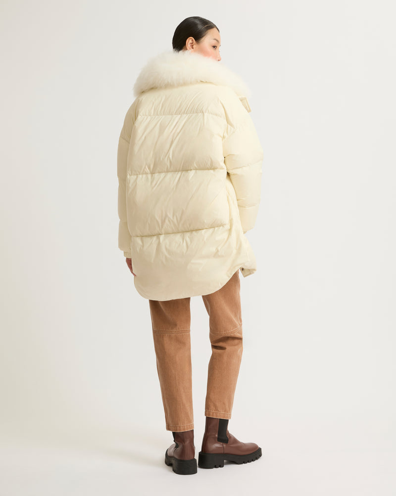 Stand collar down jacket with fluffy lambswool trim-Yves Salomon-Winter sale & boxing day