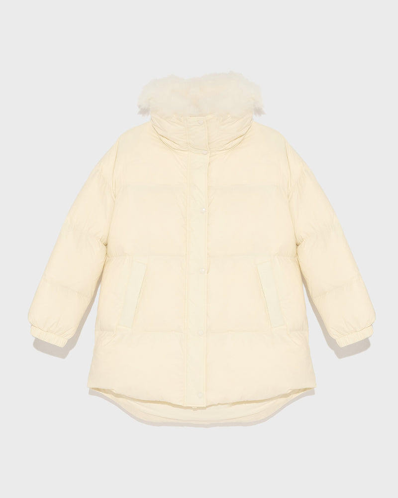 Stand collar down jacket with fluffy lambswool trim-Yves Salomon-Winter sale & boxing day