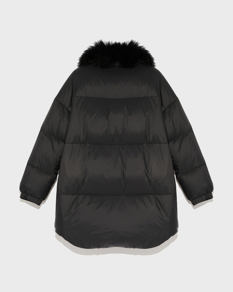 Stand collar down jacket with fluffy lambswool trim-Yves Salomon-Winter sale & boxing day