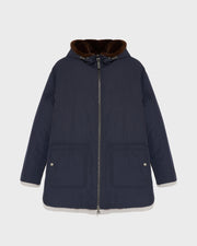 Mink reversible technical fabric parka