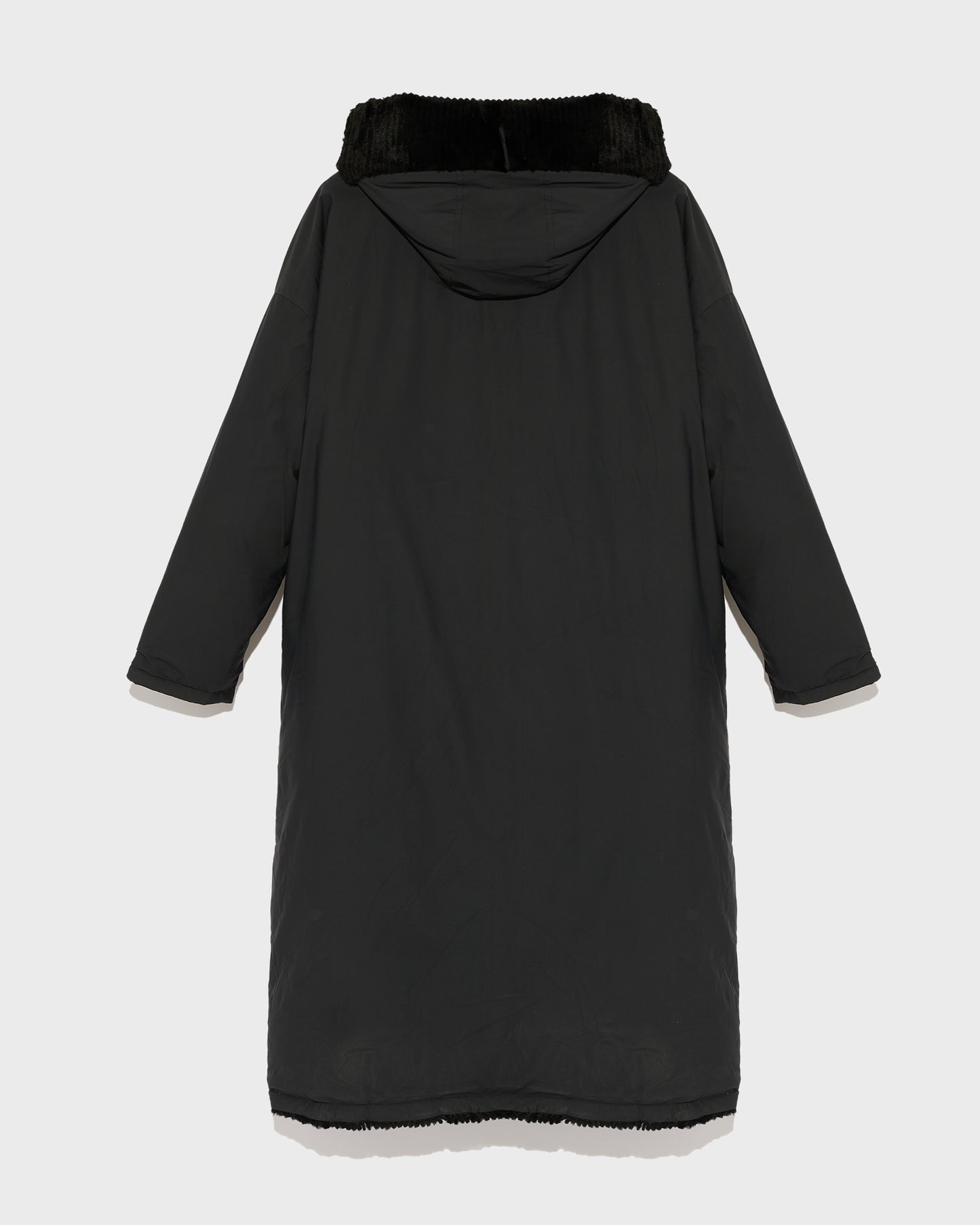 Long hooded down jacket in technical fabric reversible ribbed rex rabbit fur-Yves Salomon-Winter sale & boxing day