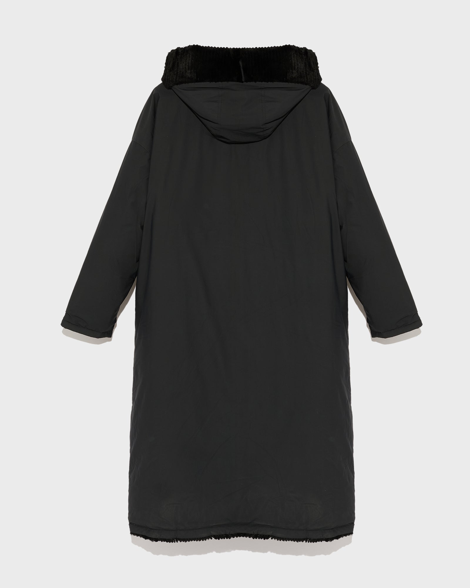 Long hooded down jacket in technical fabric reversible ribbed rex rabbit fur-Yves Salomon-Winter sale & boxing day