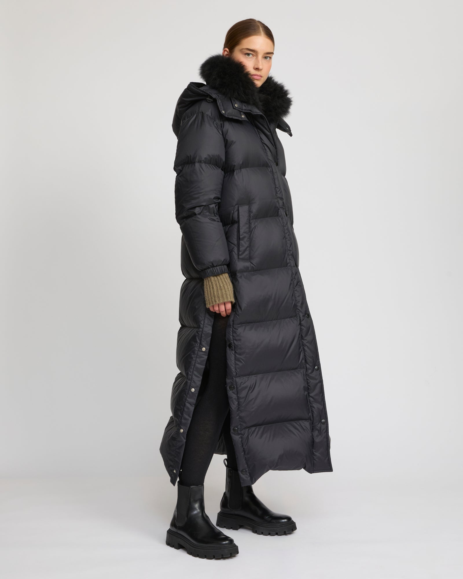 Extra-long down jacket with hood -Yves Salomon