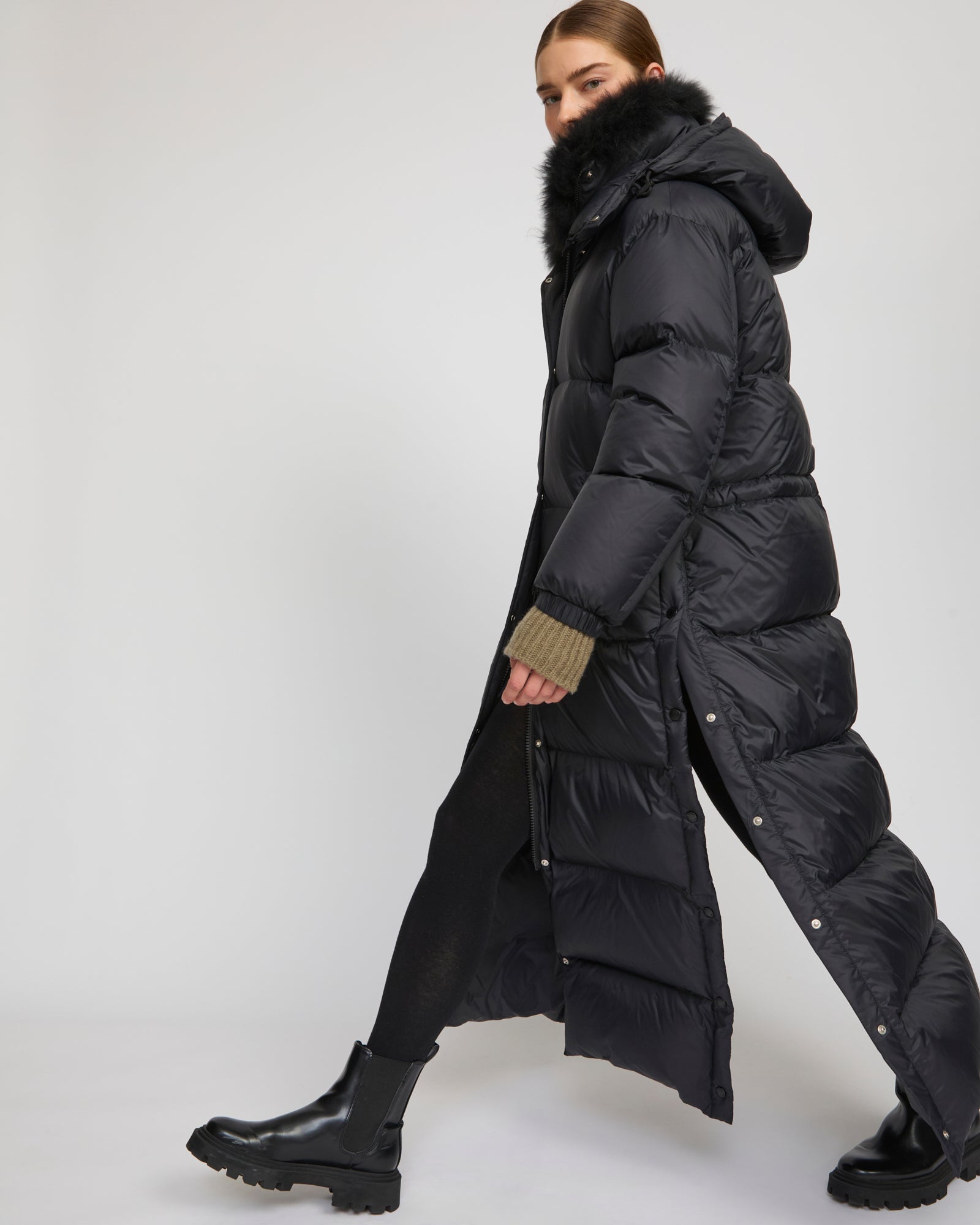 Extra-long down jacket with hood -Yves Salomon