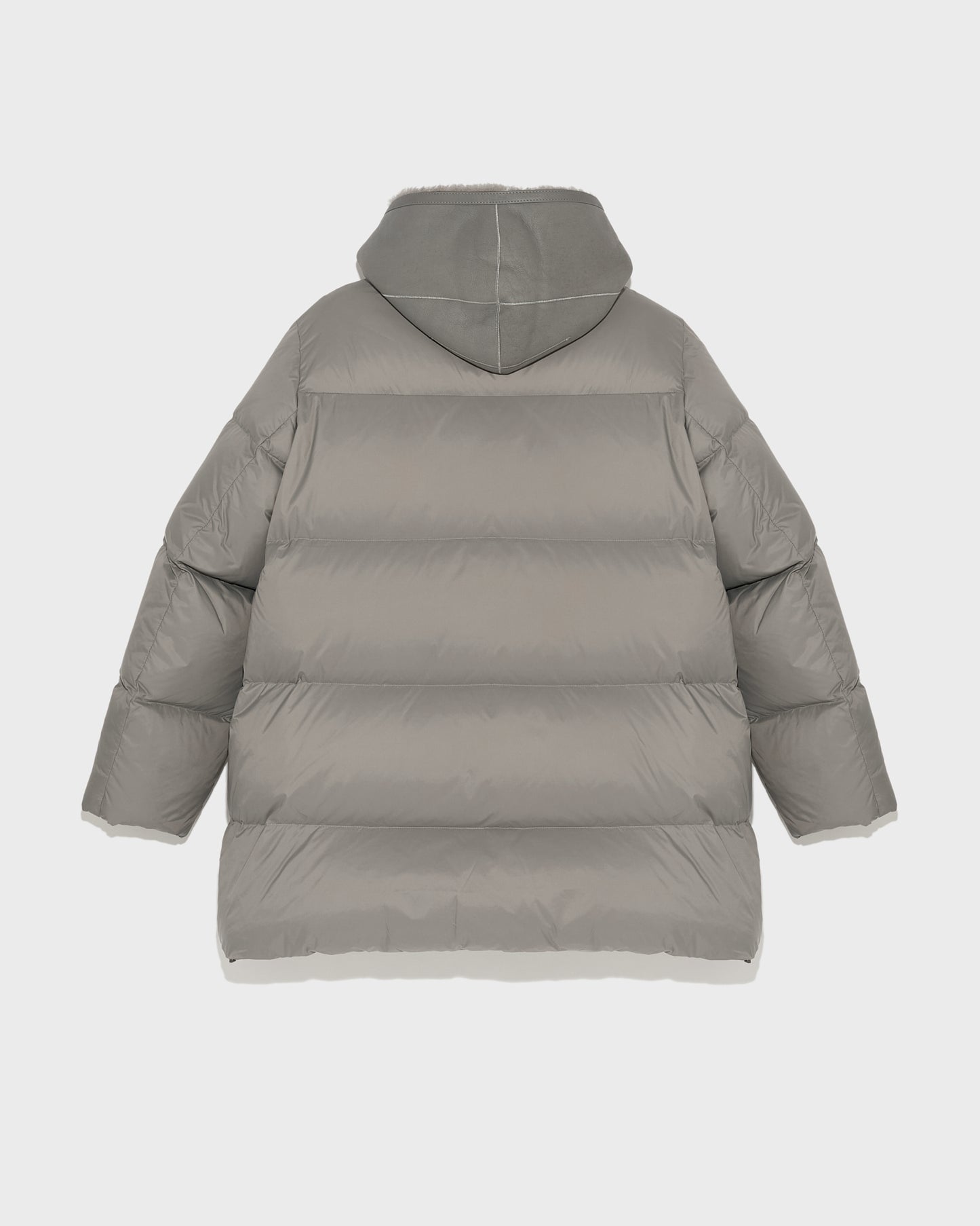 Hooded down jacket in nylon and lamb