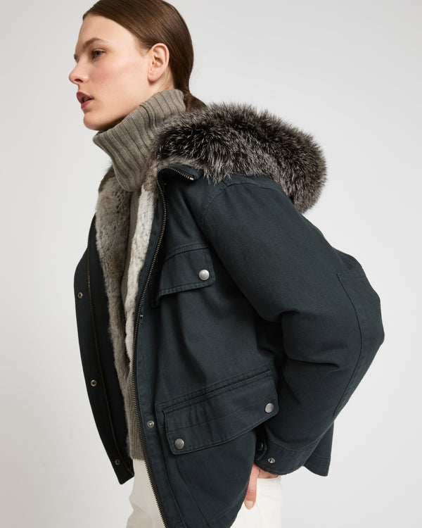 Short parka in cotton and fur-Yves Salomon-Winter sale & boxing day