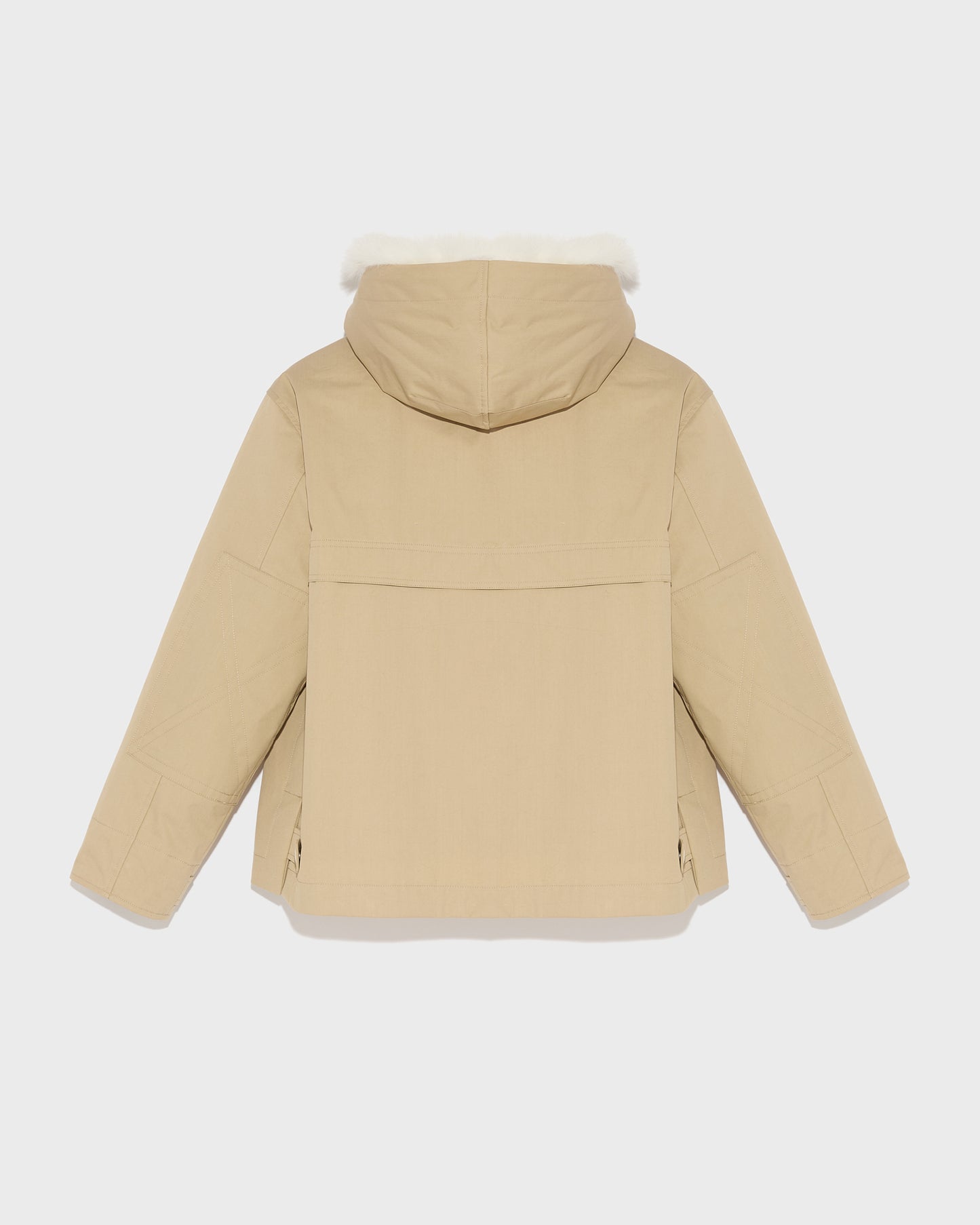Short waterproof parka in cotton blend with fox and rabbit fur