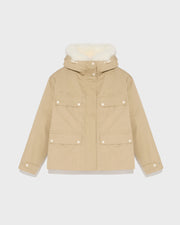 Short waterproof parka in cotton blend with fox and rabbit fur