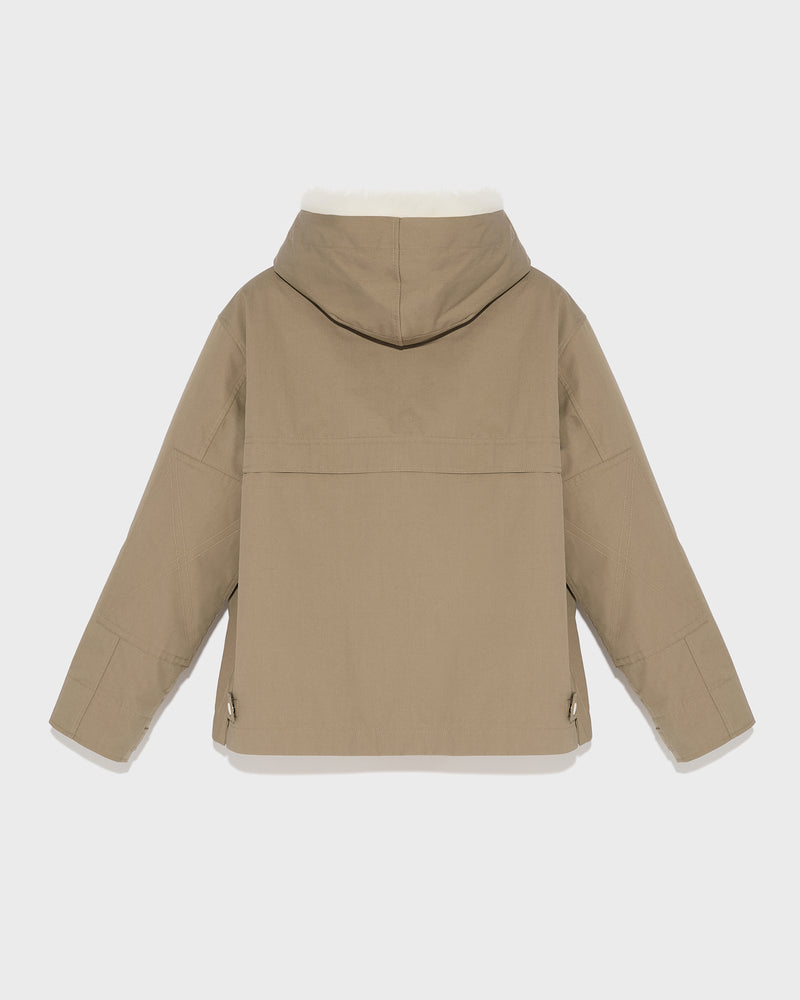 Short waterproof parka in cotton blend with fox and rabbit fur