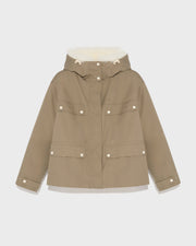 Short waterproof parka in cotton blend with fox and rabbit fur