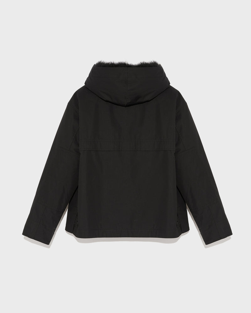 Short waterproof parka in cotton blend with fox and rabbit fur