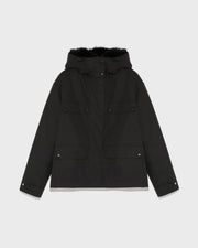 Short waterproof parka in cotton blend with fox and rabbit fur