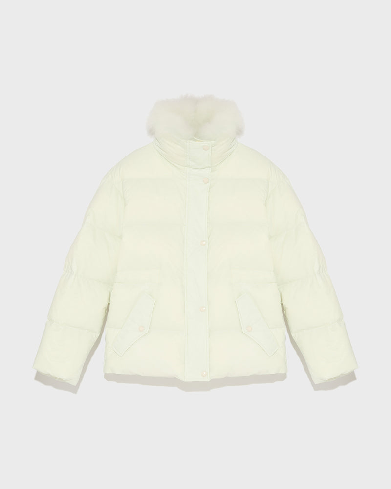 Down jacket with fluffy lambswool trim-Yves Salomon-Winter sale & boxing day