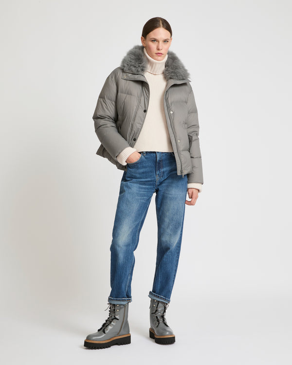 Down jacket with fluffy lambswool trim-Yves Salomon-Winter sale & boxing day