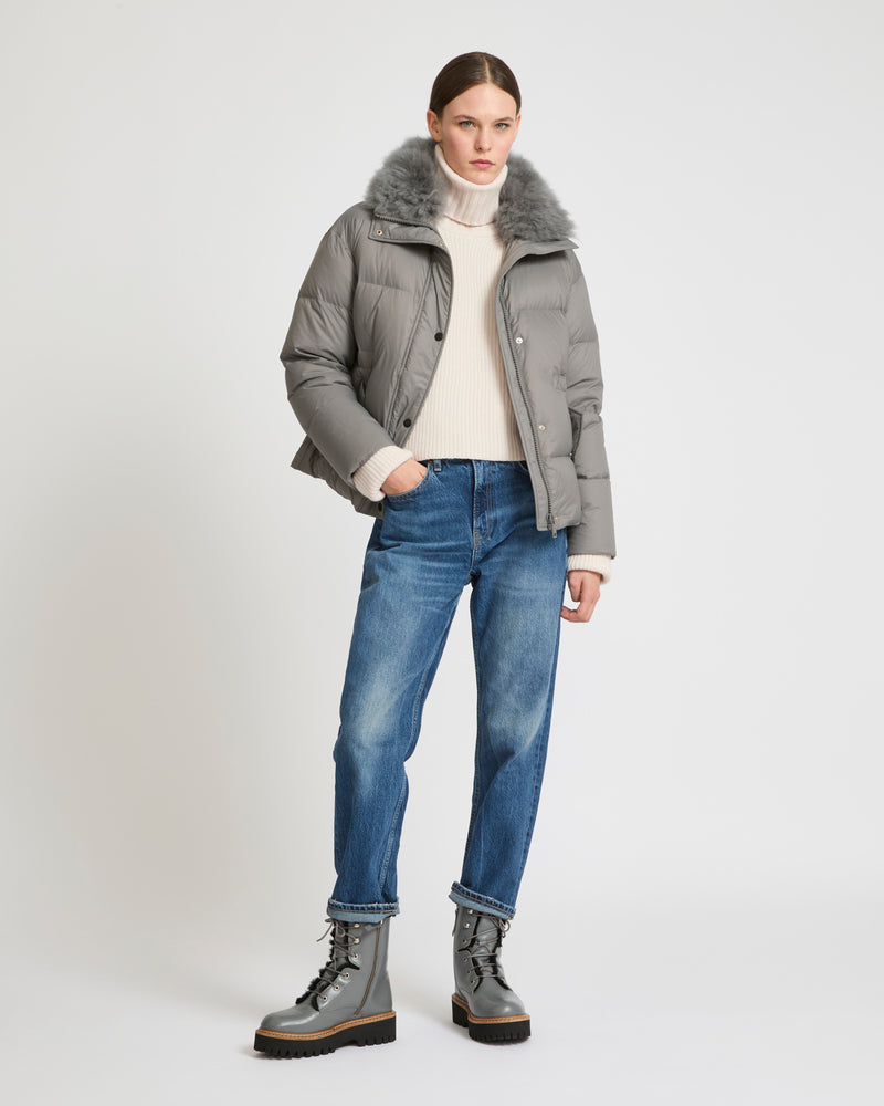 Down jacket with fluffy lambswool trim-Yves Salomon-Winter sale & boxing day