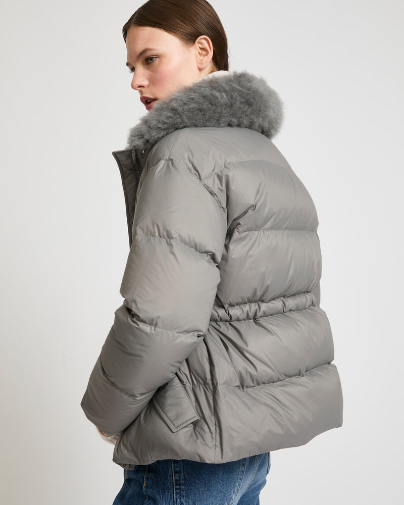 Down jacket with fluffy lambswool trim-Yves Salomon-Winter sale & boxing day