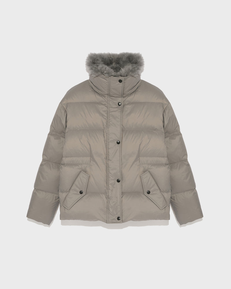 Down jacket with fluffy lambswool trim-Yves Salomon-Winter sale & boxing day