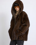 Reversible technical fabric hoodie with mink fur