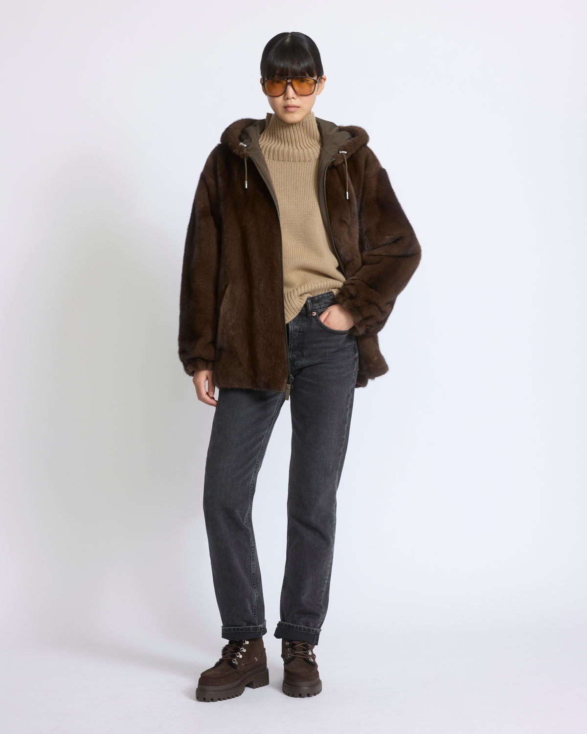 Reversible technical fabric hoodie with mink fur - Yves Salomon - New Fall/Winter Collection