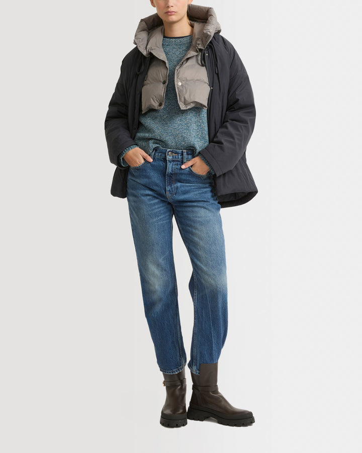 Short down jacket with drawstring neck