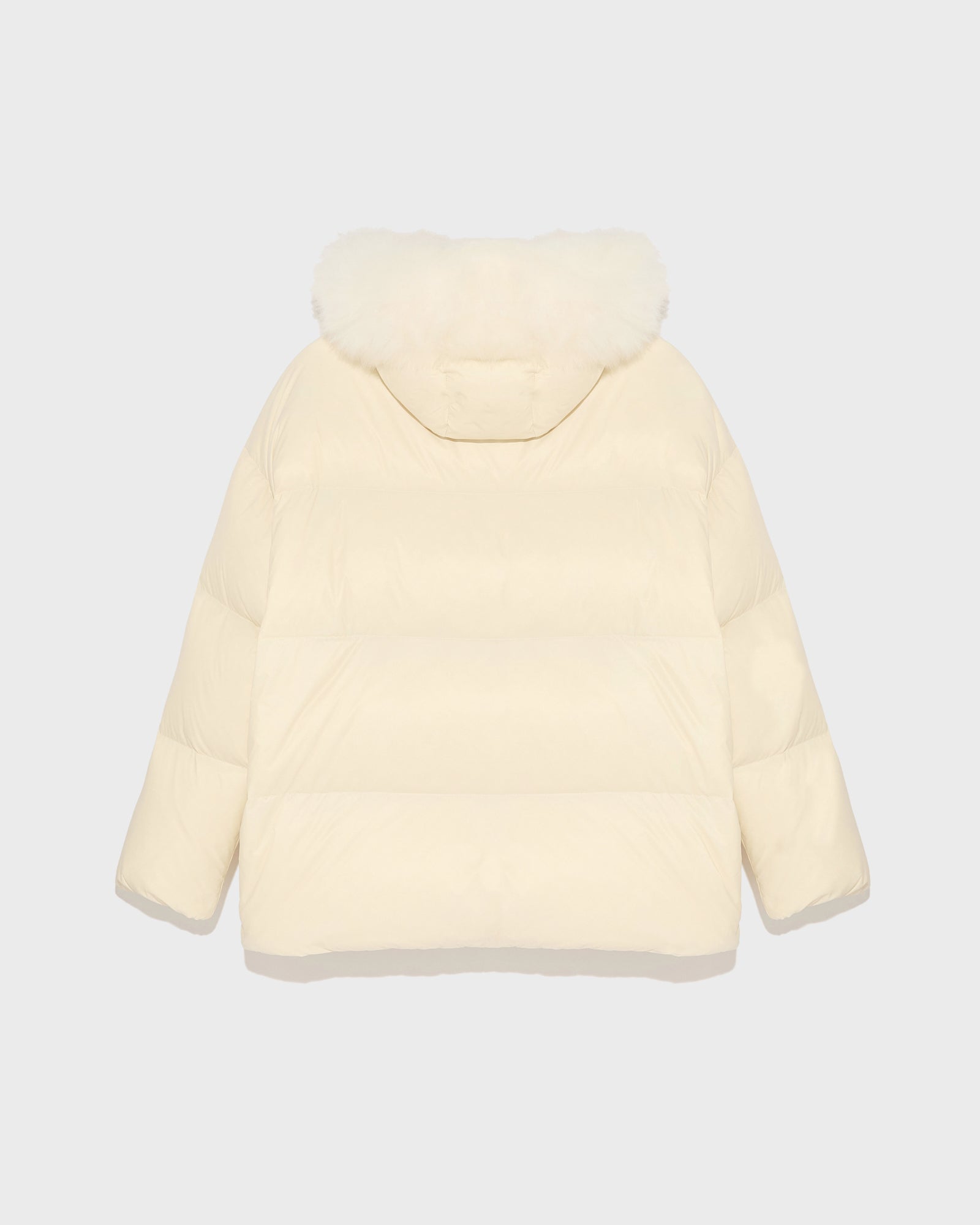 Hooded down jacket with fluffy lambswool trim-Yves Salomon-Winter sale & boxing day