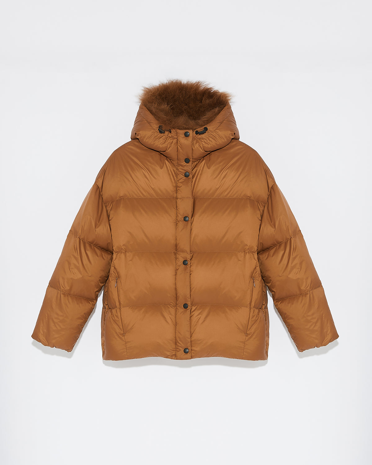 Hooded down jacket with fluffy lambswool trim brown Yves Salomon Yves Salomon UK