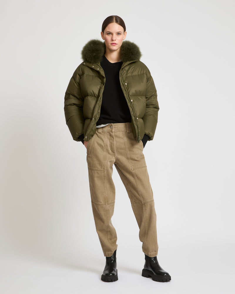 Hooded down jacket with fluffy lambswool trim-Yves Salomon-Winter sale & boxing day
