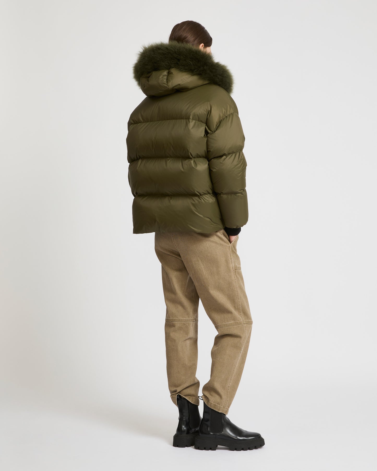 Hooded down jacket with fluffy lambswool trim-Yves Salomon-Winter sale & boxing day
