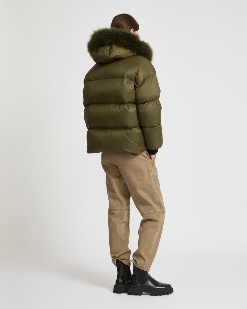 Hooded down jacket with fluffy lambswool trim-Yves Salomon-Winter sale & boxing day