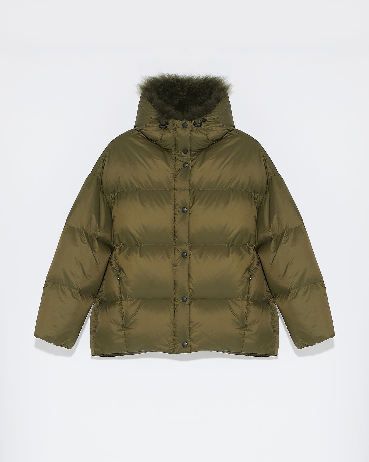 Hooded down jacket with fluffy lambswool trim-Yves Salomon-Winter sale & boxing day