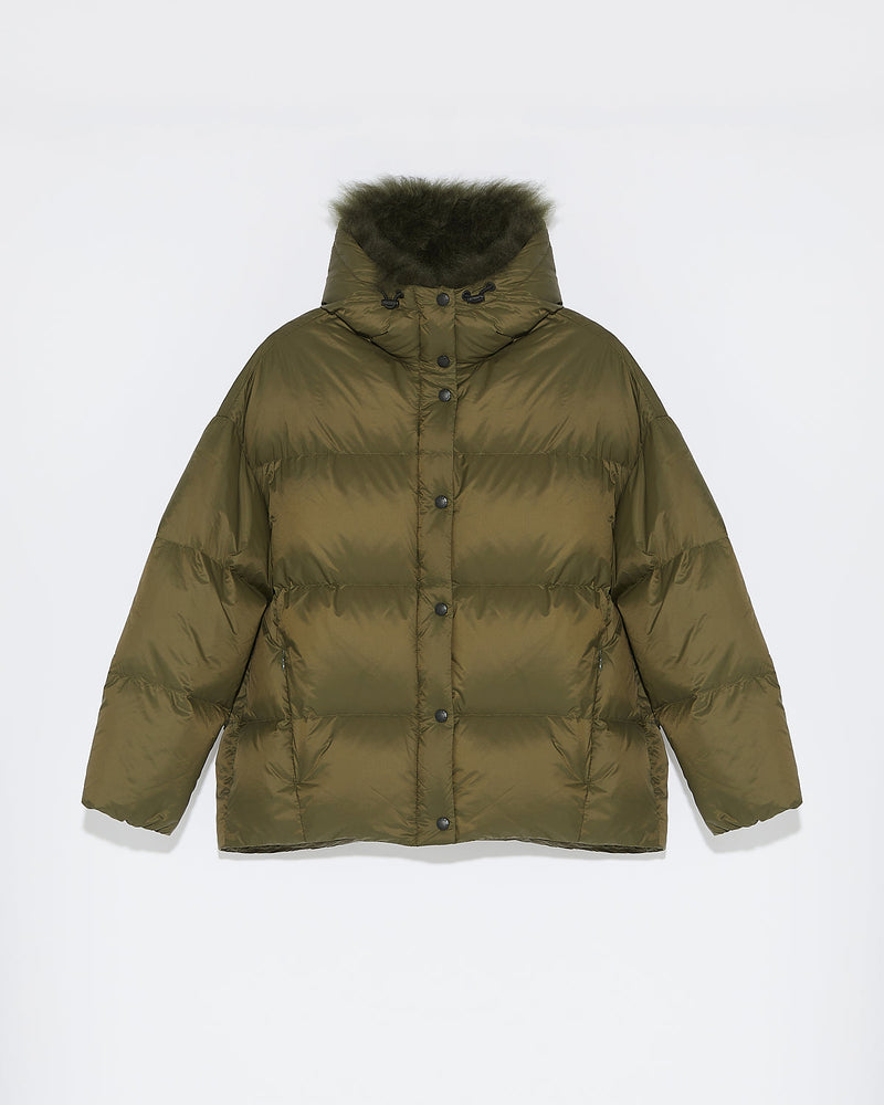Hooded down jacket with fluffy lambswool trim-Yves Salomon-Winter sale & boxing day