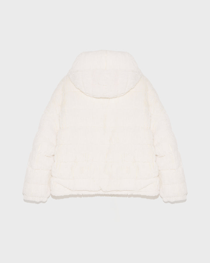 Black Friday - Short hooded down jacket in technical fabric reversible ribbed rex rabbit fur - white - Yves Salomon