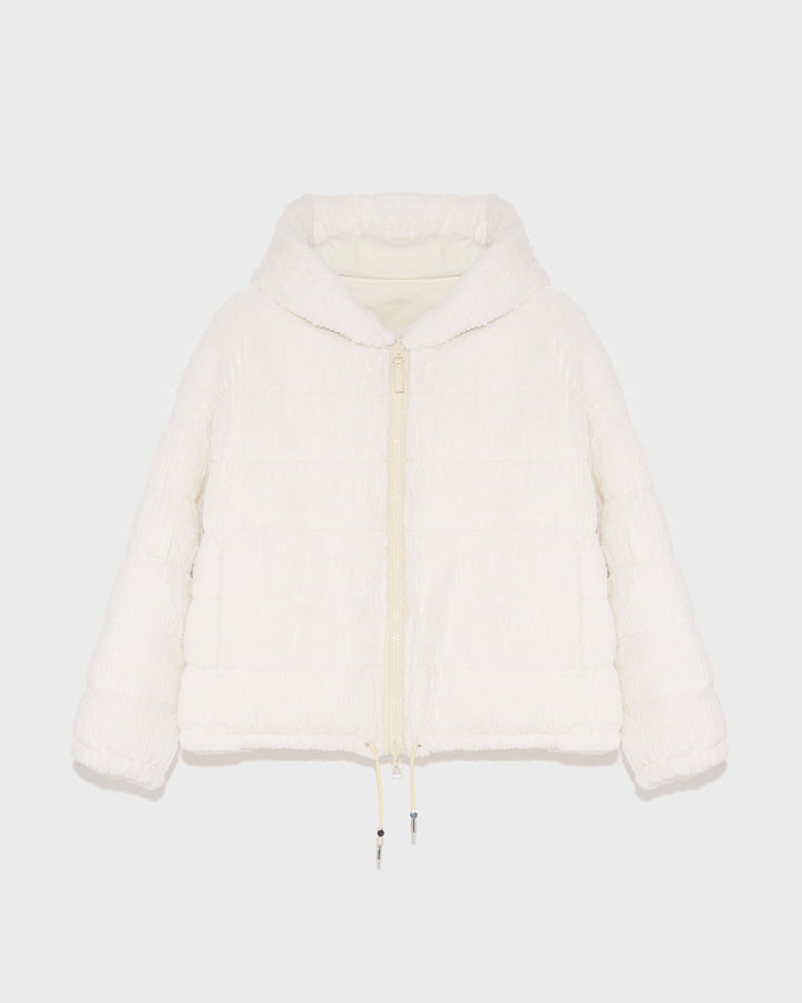 Black Friday - Short hooded down jacket in technical fabric reversible ribbed rex rabbit fur - Yves Salomon