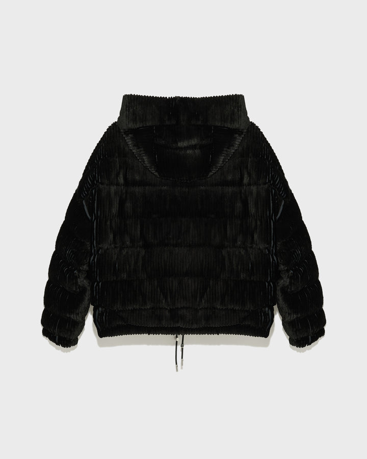 Black Friday - Short hooded down jacket in technical fabric reversible ribbed rex rabbit fur - Yves Salomon