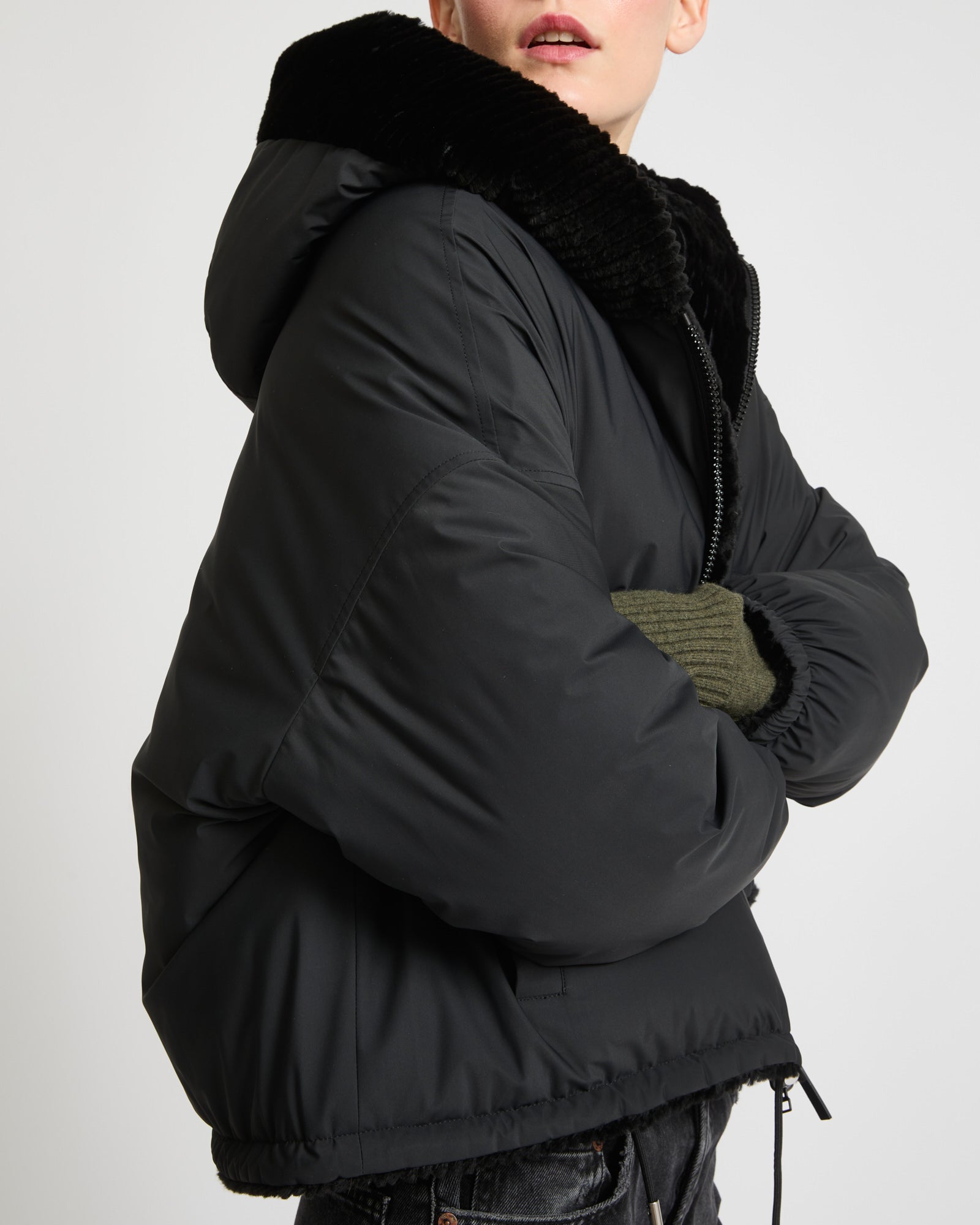 Zip Up Hoodie Fur Jackets Emo Grunge Crop Winter Coats Teen grunge 