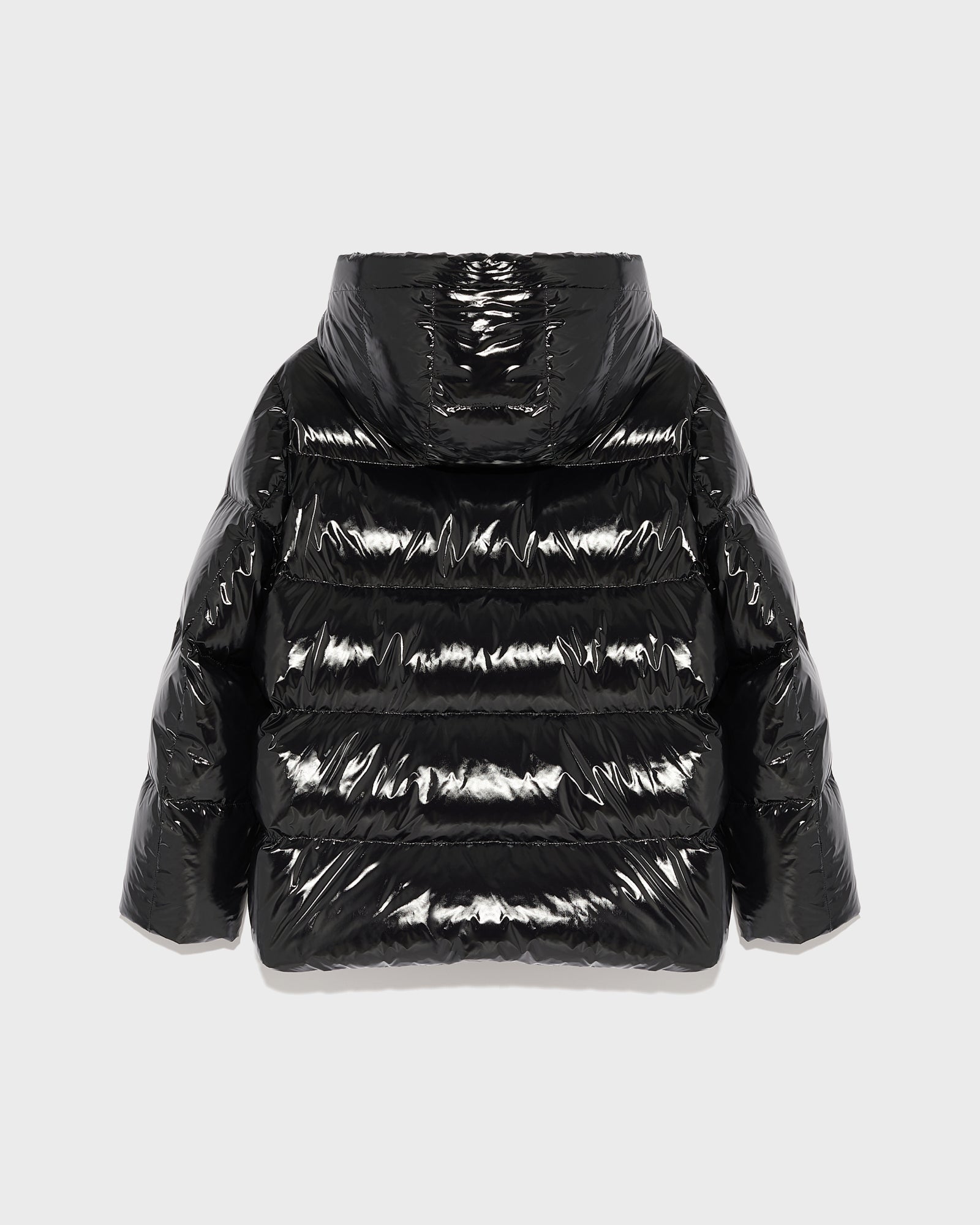 Hooded down jacket in shiny laminated nylon - black - Yves Salomon