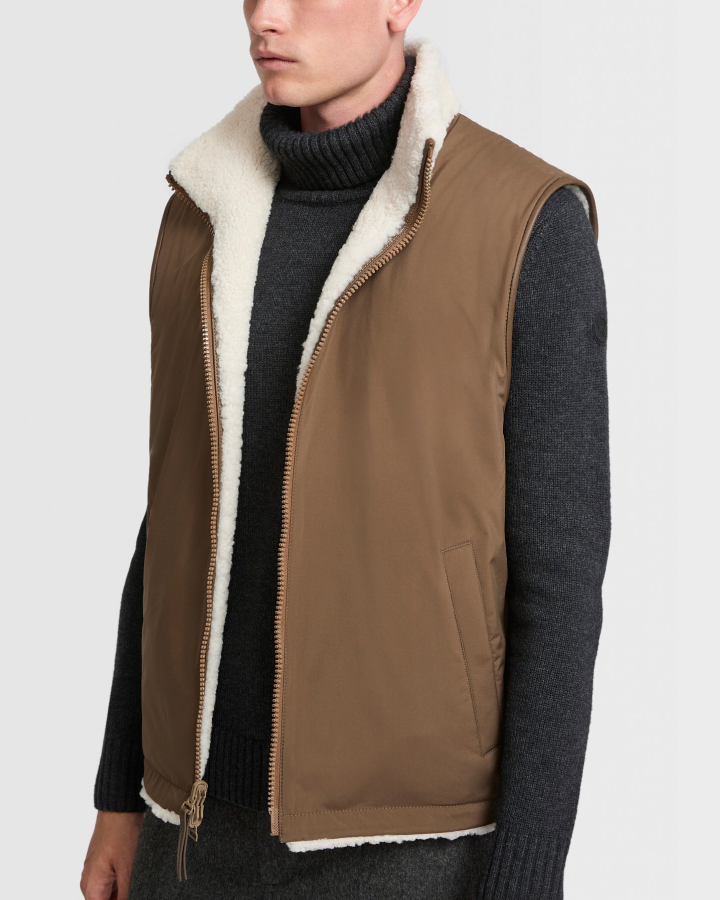 Reversible shearling fleece gilet