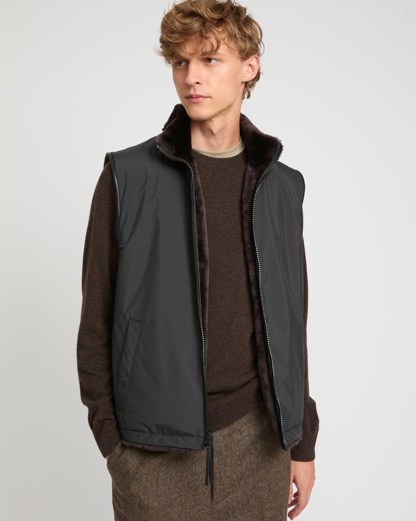 Reversible Shearling and Technical Fabric Gilet -Yves Salomon